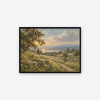 Countryside Sunset Canvas Art - Horizontal – Black Floating Frame on white background