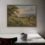 Countryside Sunset Canvas Art - Horizontal – Gold Floating Frame in room setting