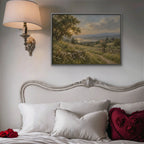 Countryside Sunset Canvas Art - Horizontal – Silver Floating Frame in room setting