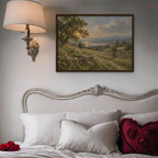 Countryside Sunset Canvas Art - Horizontal – Walnut Floating Frame in room setting