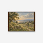 Countryside Sunset Canvas Art - Horizontal – Walnut Floating Frame on white background