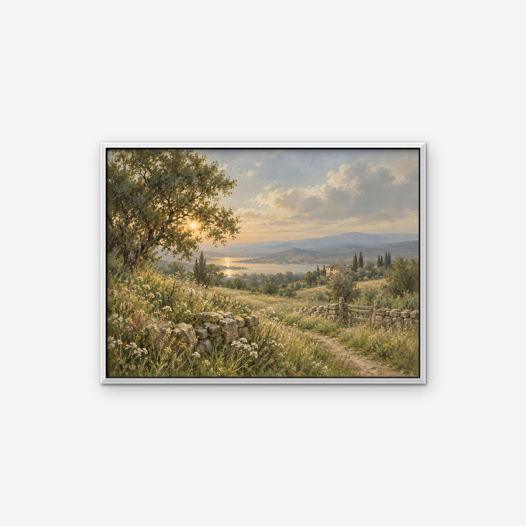 Countryside Sunset Canvas Art - Horizontal – White Floating Frame on white background