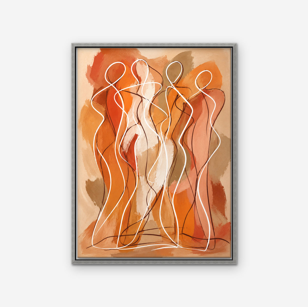Dancing Figures Canvas Art - Vertical – Silver Floating Frame on white background