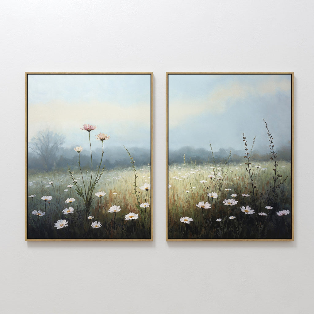 Whispers in the Wildflowers – Set of 2 Canvas Prints set of 2 – green botanical canvas wall art by Aspire Prints