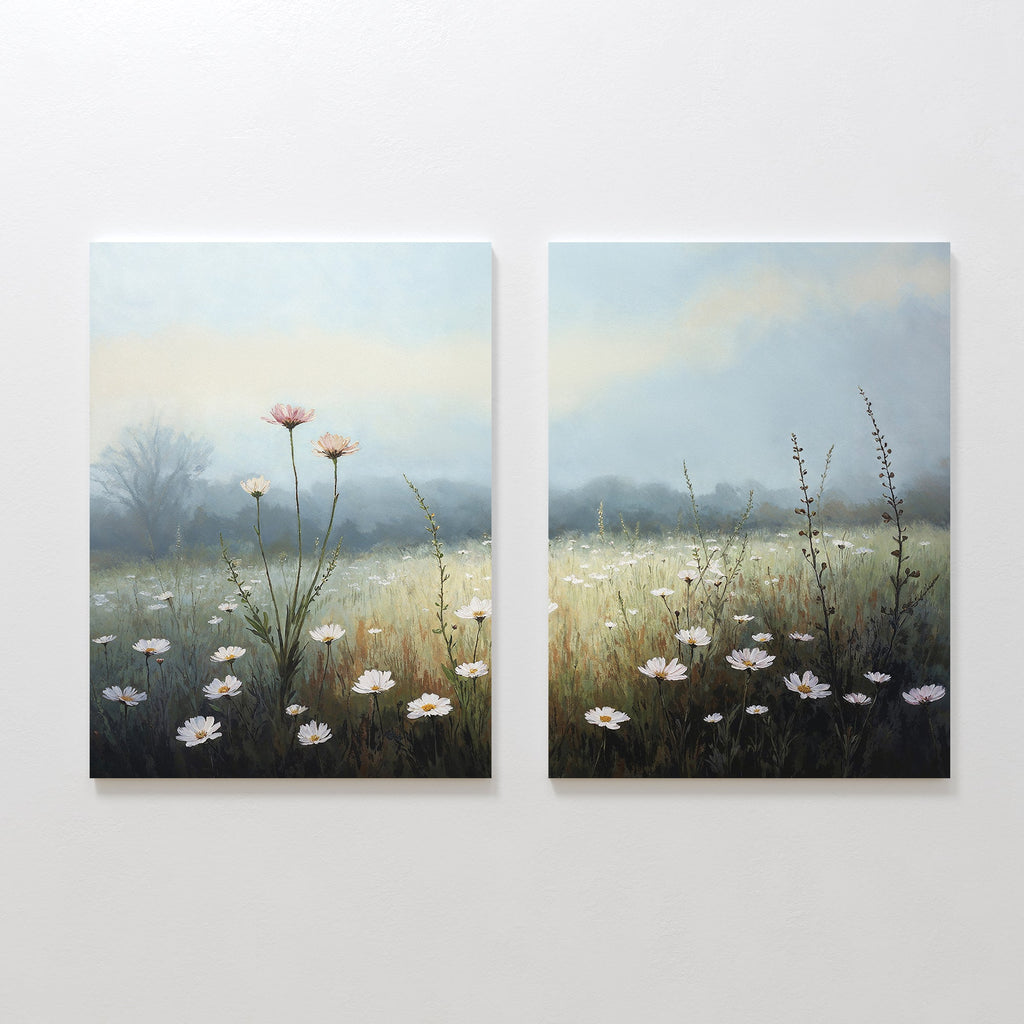 Whispers in the Wildflowers – Set of 2 Canvas Prints set of 2 – green botanical canvas wall art by Aspire Prints