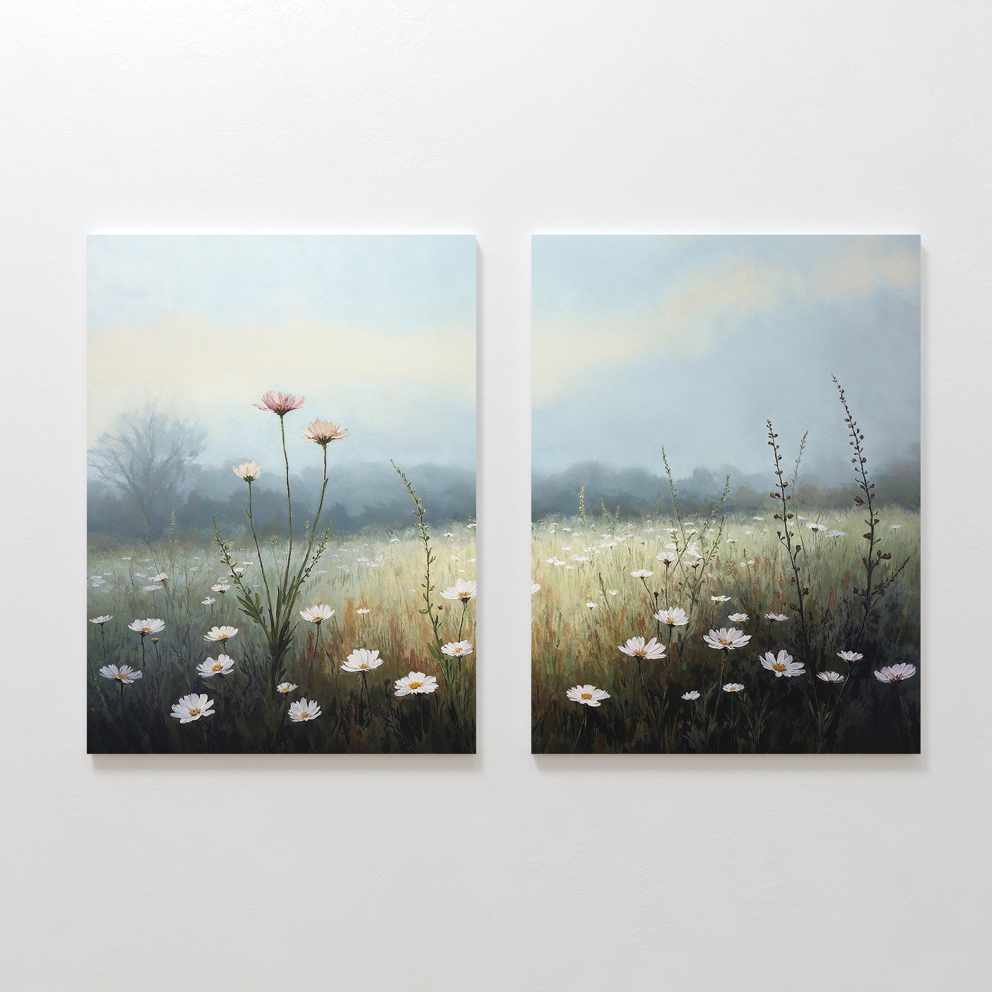 Whispers in the Wildflowers – Set of 2 Canvas Prints set of 2 – green botanical canvas wall art by Aspire Prints