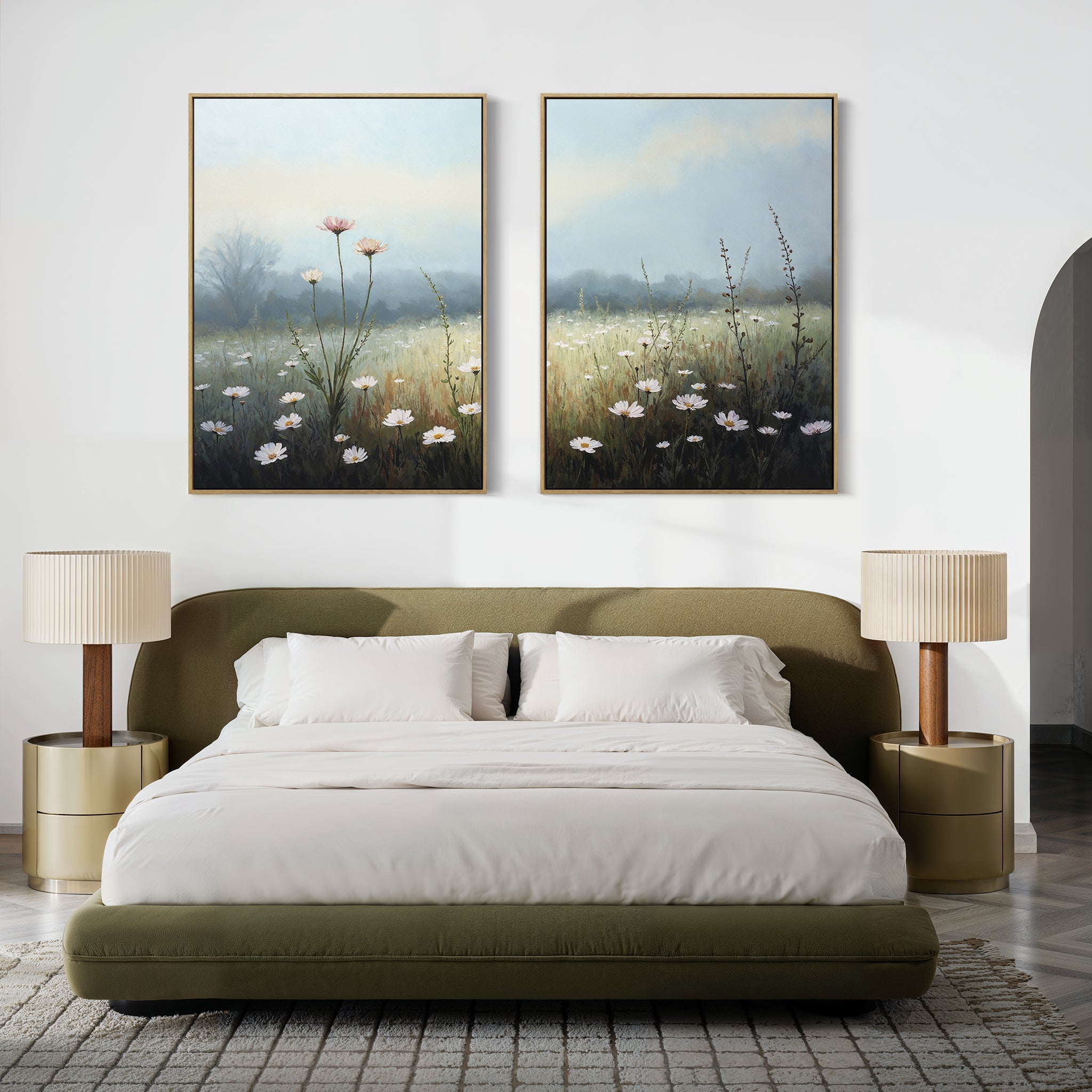 Whispers in the Wildflowers – Set of 2 Canvas Prints set of 2 – green botanical canvas wall art by Aspire Prints