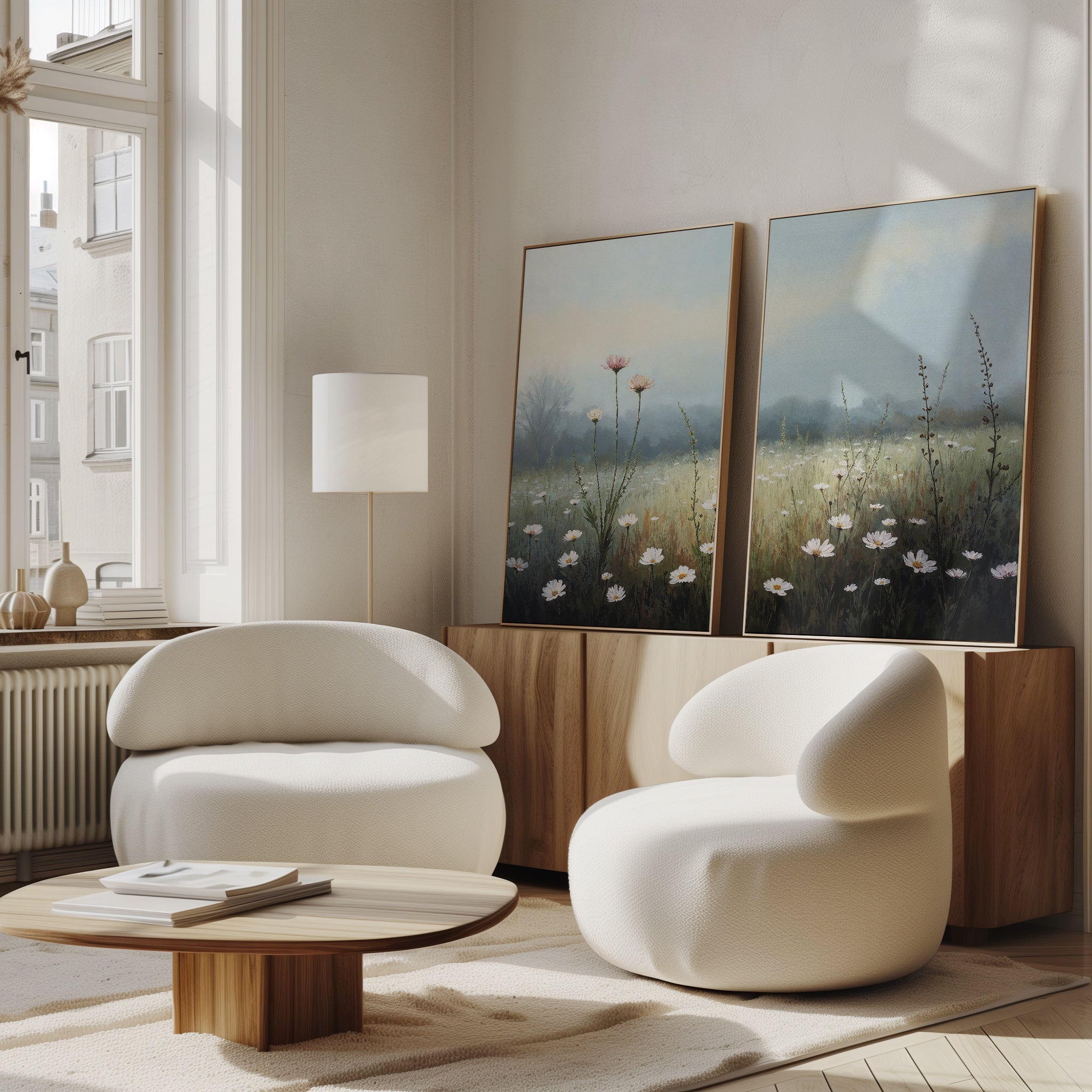 Whispers in the Wildflowers – Set of 2 Canvas Prints set of 2 – green botanical canvas wall art by Aspire Prints