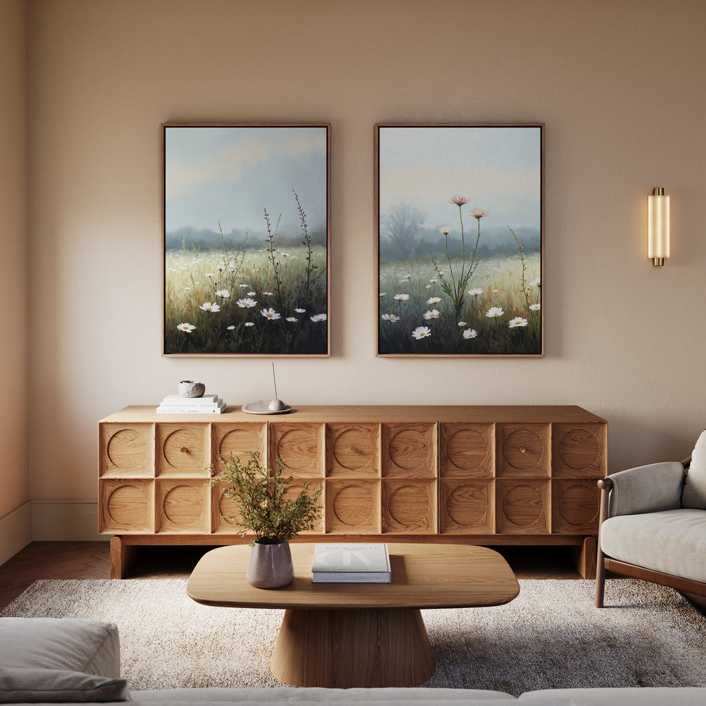 Whispers in the Wildflowers – Set of 2 Canvas Prints set of 2 – green botanical canvas wall art by Aspire Prints