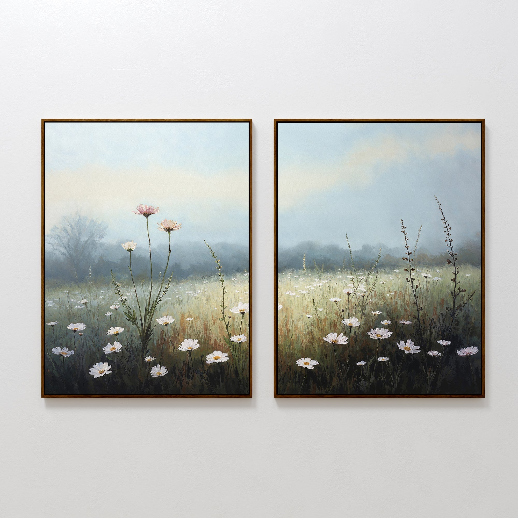 Whispers in the Wildflowers – Set of 2 Canvas Prints set of 2 – green botanical canvas wall art by Aspire Prints