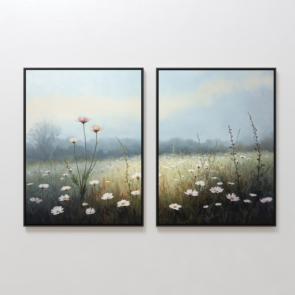 Whispers in the Wildflowers – Set of 2 Canvas Prints set of 2 – green botanical canvas wall art by Aspire Prints