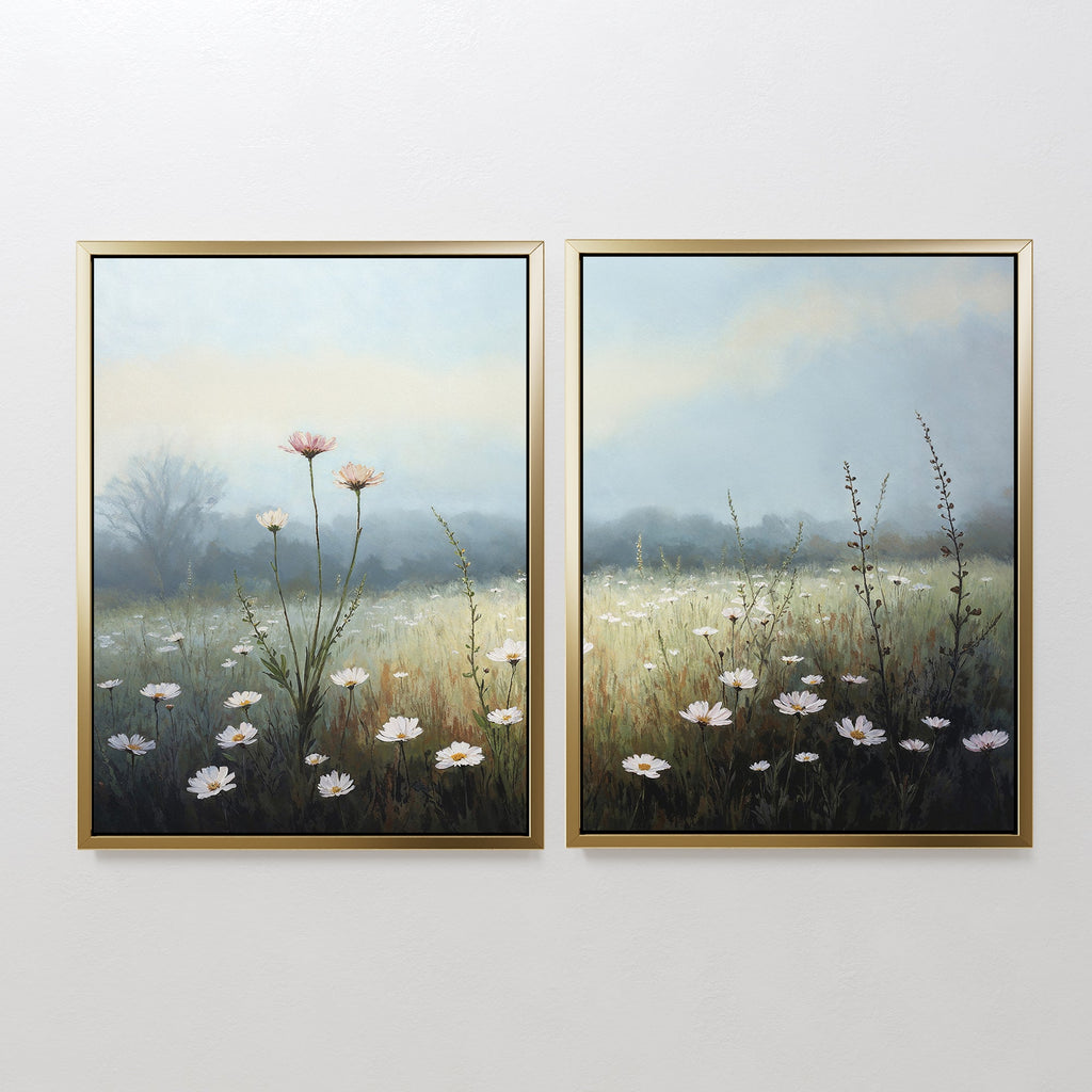 Whispers in the Wildflowers – Set of 2 Canvas Prints set of 2 – green botanical canvas wall art by Aspire Prints