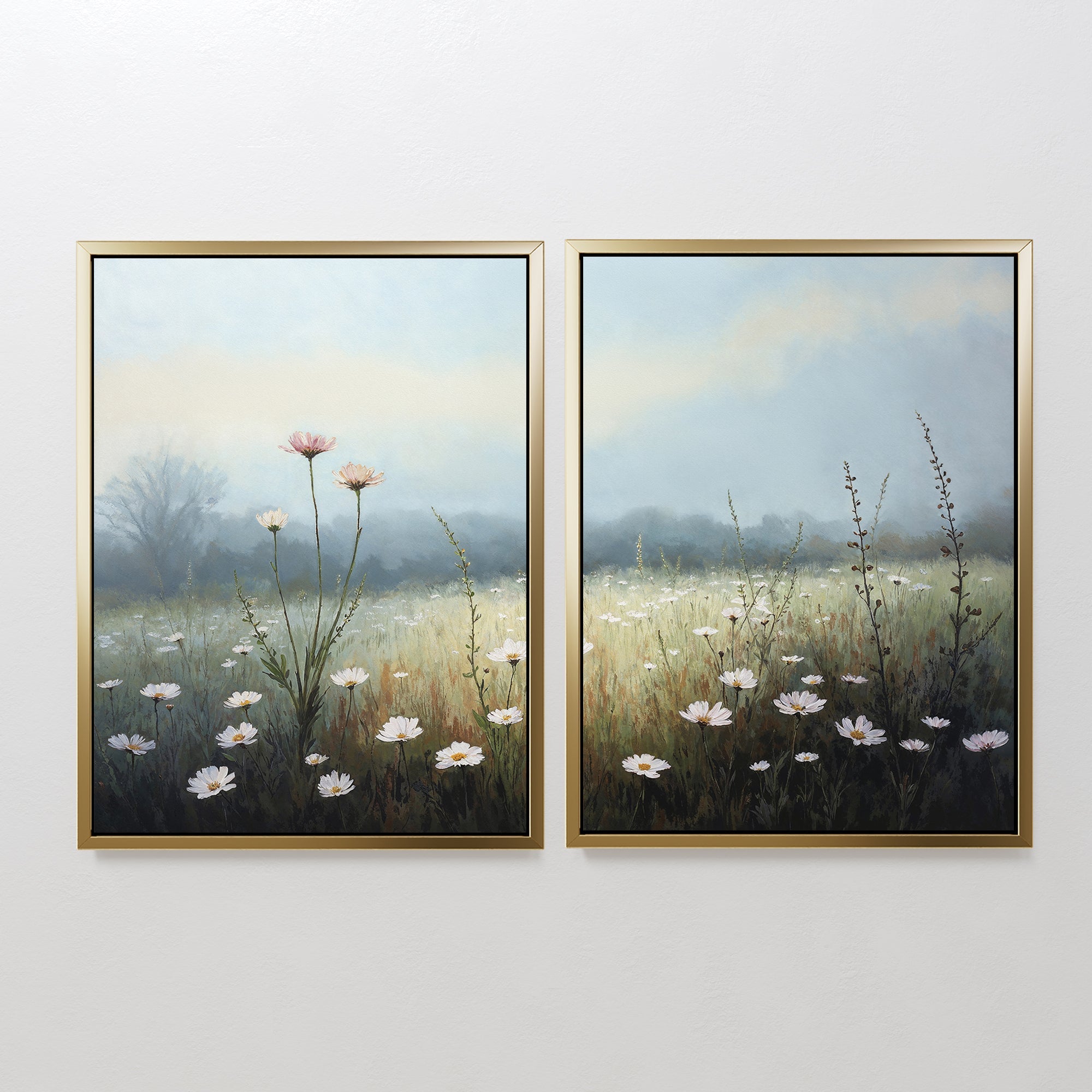 Whispers in the Wildflowers – Set of 2 Canvas Prints set of 2 – green botanical canvas wall art by Aspire Prints