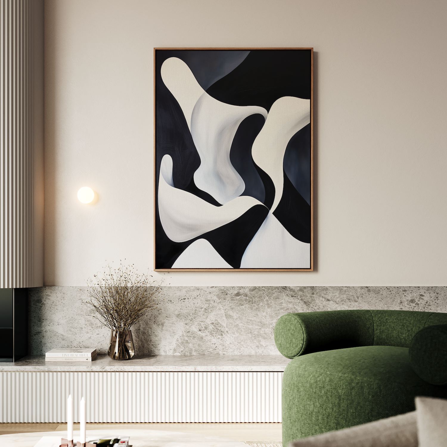 Midnight Tide – black and white abstract canvas wall art print by Aspire Prints