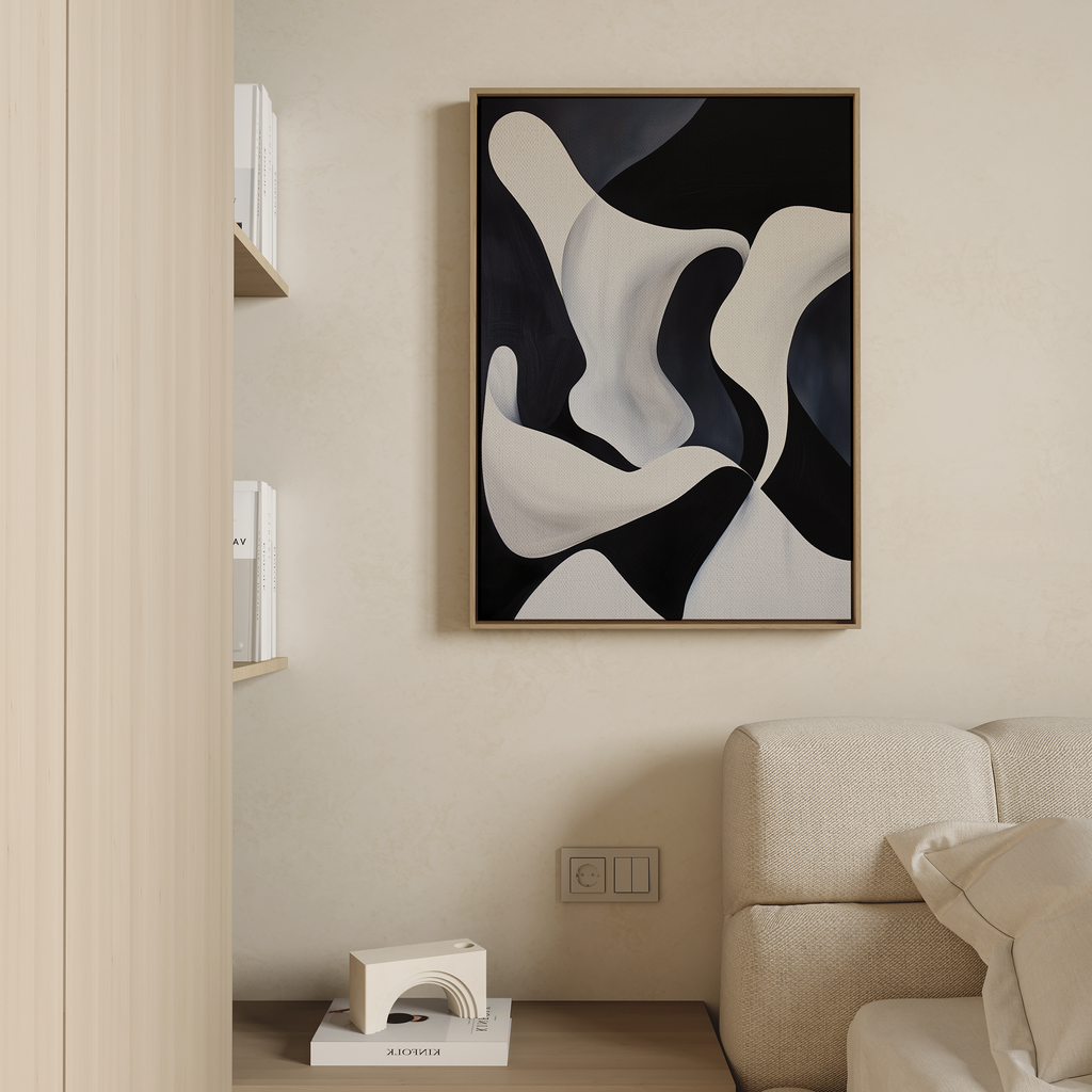 Midnight Tide – black and white abstract canvas wall art print by Aspire Prints