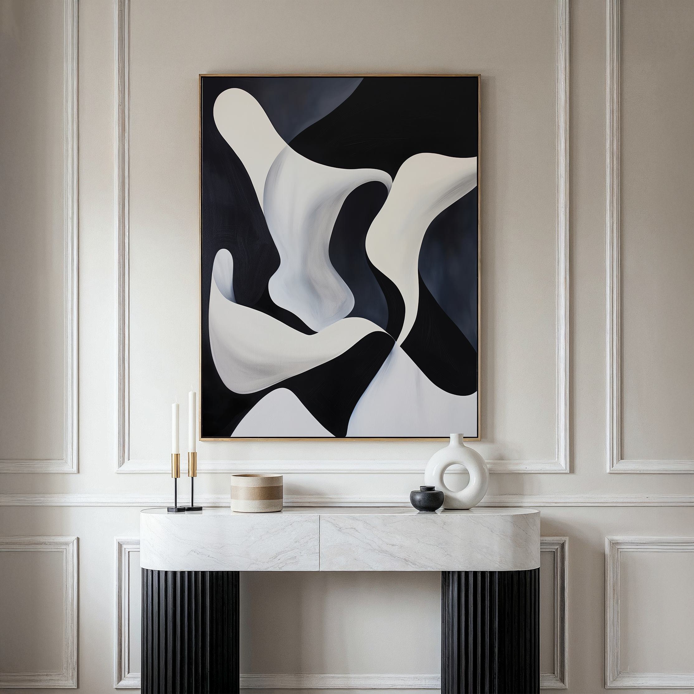 Midnight Tide – black and white abstract canvas wall art print by Aspire Prints