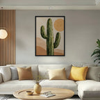 Desert Cactus Sun Canvas Art - Vertical – Black Floating Frame in room setting