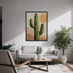 Desert Cactus Sun Canvas Art - Vertical – Black Floating Frame in room setting