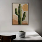 Desert Cactus Sun Canvas Art - Vertical – Gold Floating Frame in room setting