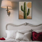 Desert Cactus Sun Canvas Art - Vertical – Silver Floating Frame in room setting