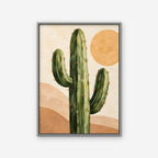 Desert Cactus Sun Canvas Art - Vertical – Silver Floating Frame on white background