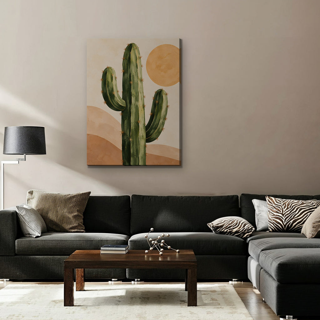 Desert Cactus Sun Canvas Art - Vertical – Stretched Canvas Only in room setting