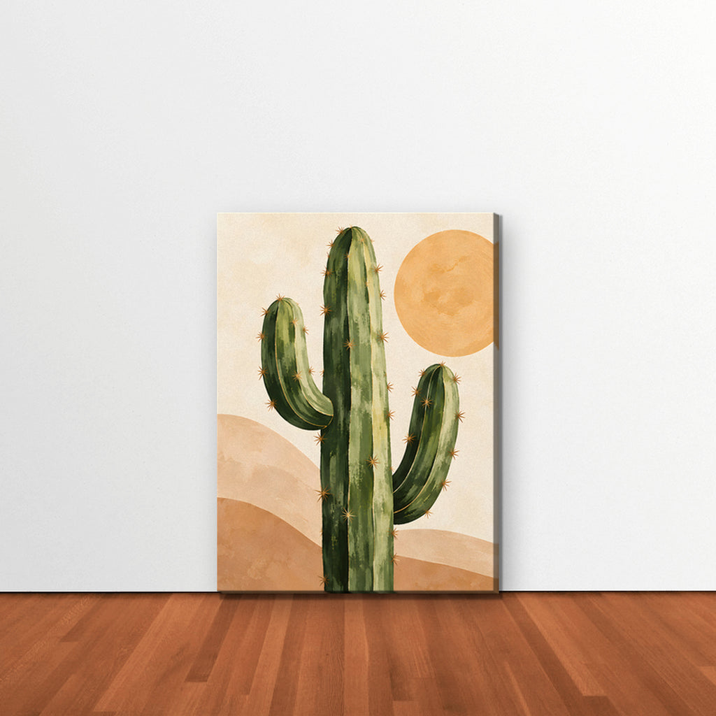 Desert Cactus Sun Canvas Art - Vertical – Stretched Canvas Only in room setting