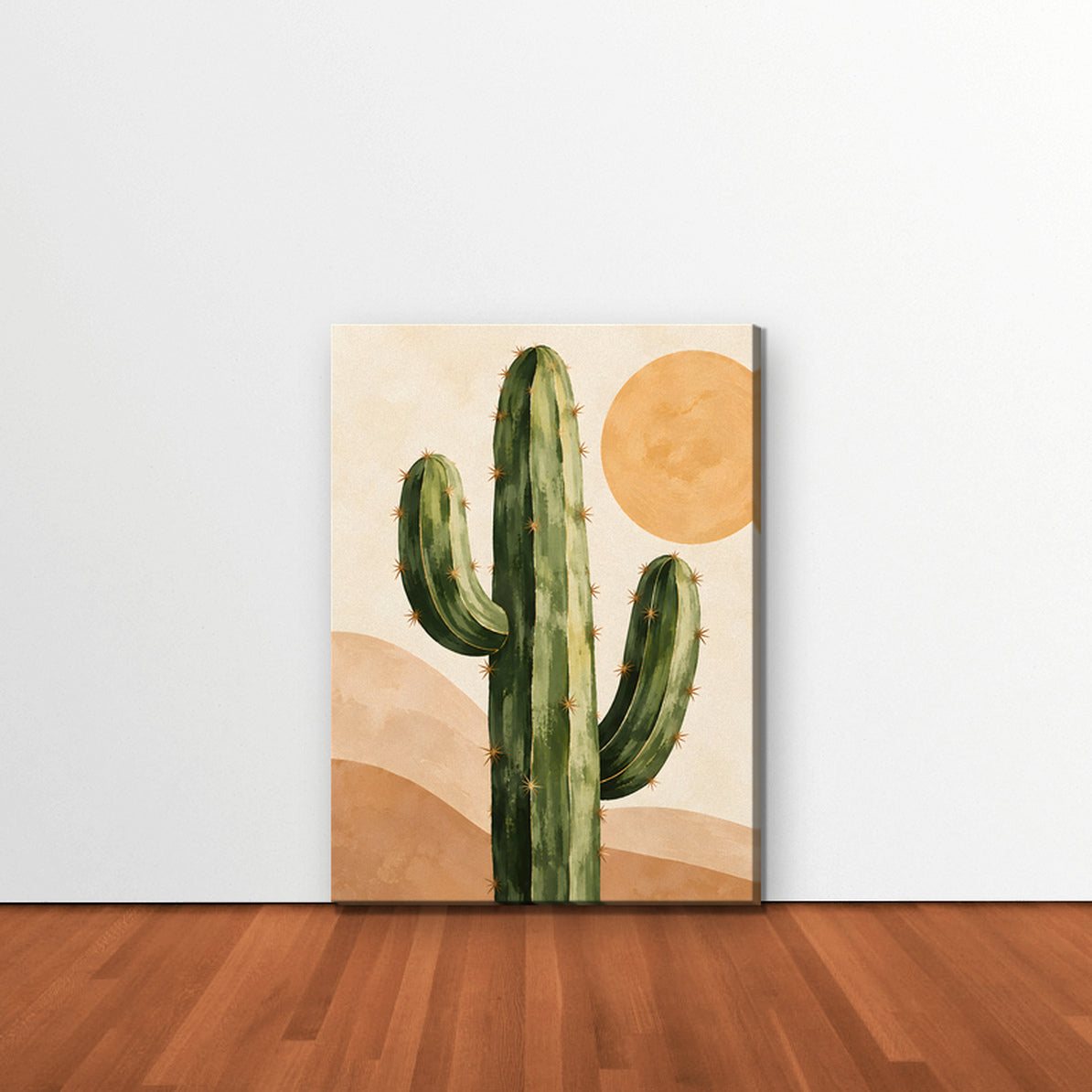 Desert Cactus Sun Canvas Art - Vertical – Stretched Canvas Only in room setting