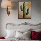 Desert Cactus Sun Canvas Art - Vertical – Walnut Floating Frame in room setting