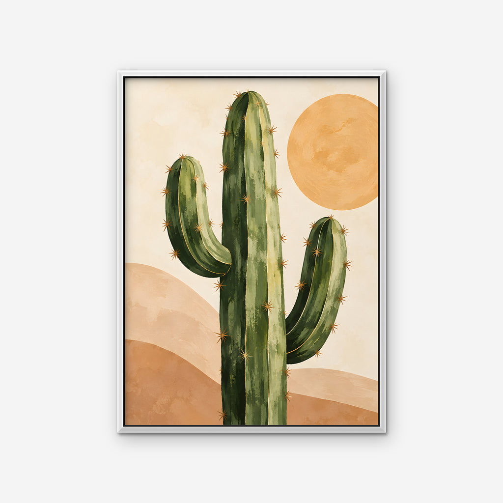 Desert Cactus Sun Canvas Art - Vertical – White Floating Frame on white background