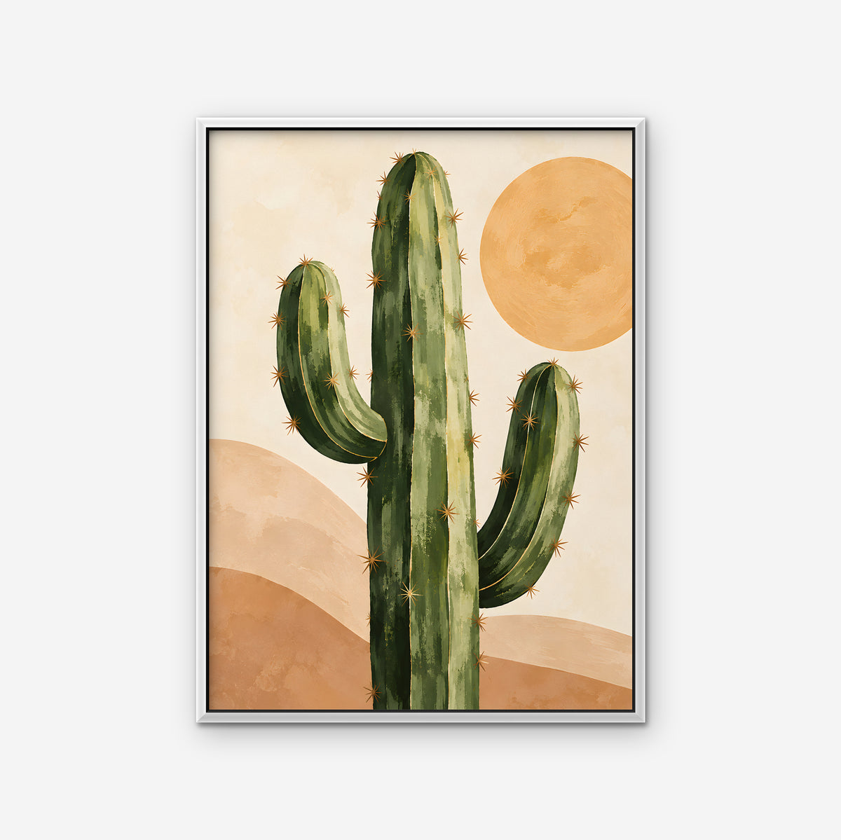 Desert Cactus Sun Canvas Art - Vertical – White Floating Frame on white background