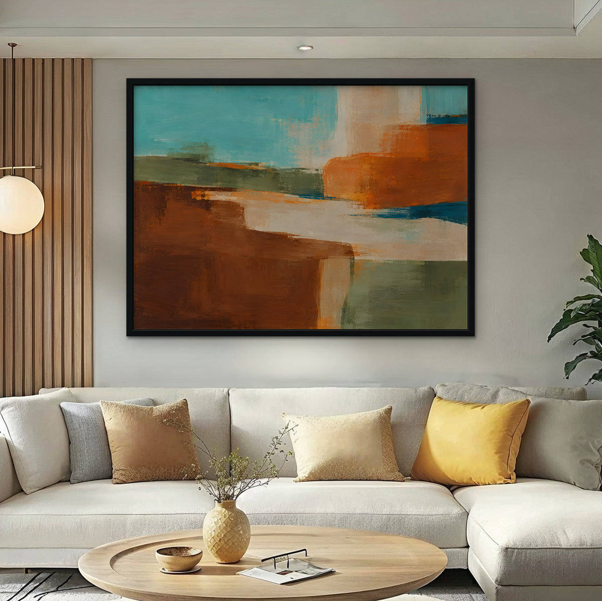 Desert Color Field Canvas Art - Horizontal – Black Floating Frame in room setting