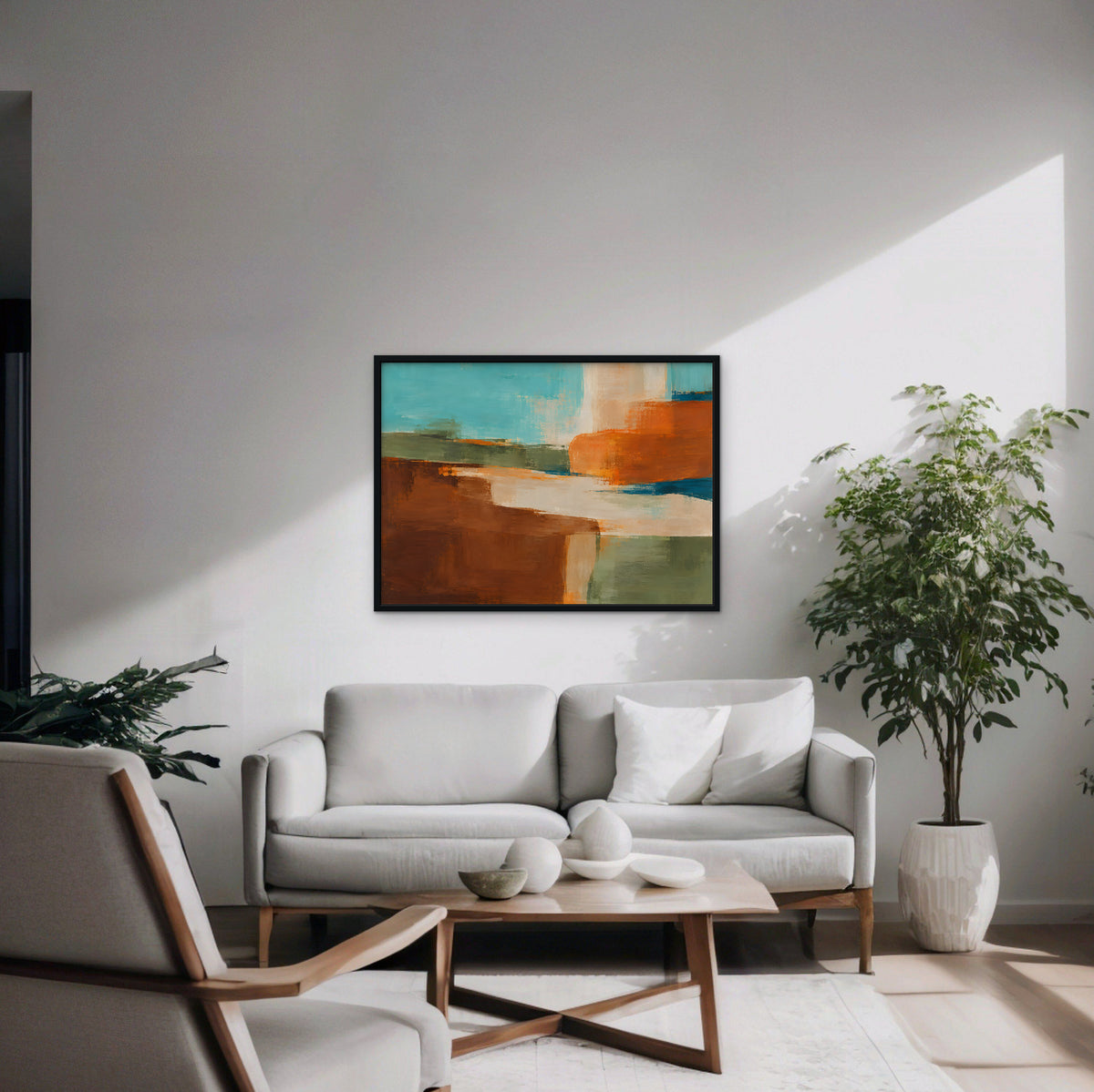 Desert Color Field Canvas Art - Horizontal – Black Floating Frame in room setting
