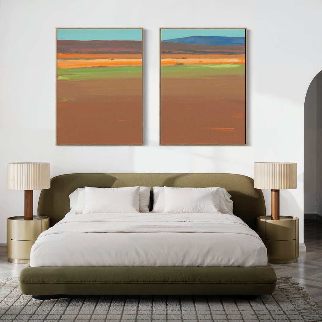 Desert Reverie Diptych – Set of 2 Canvas Prints set of 2 – earthy brown abstract canvas wall art by Aspire Prints