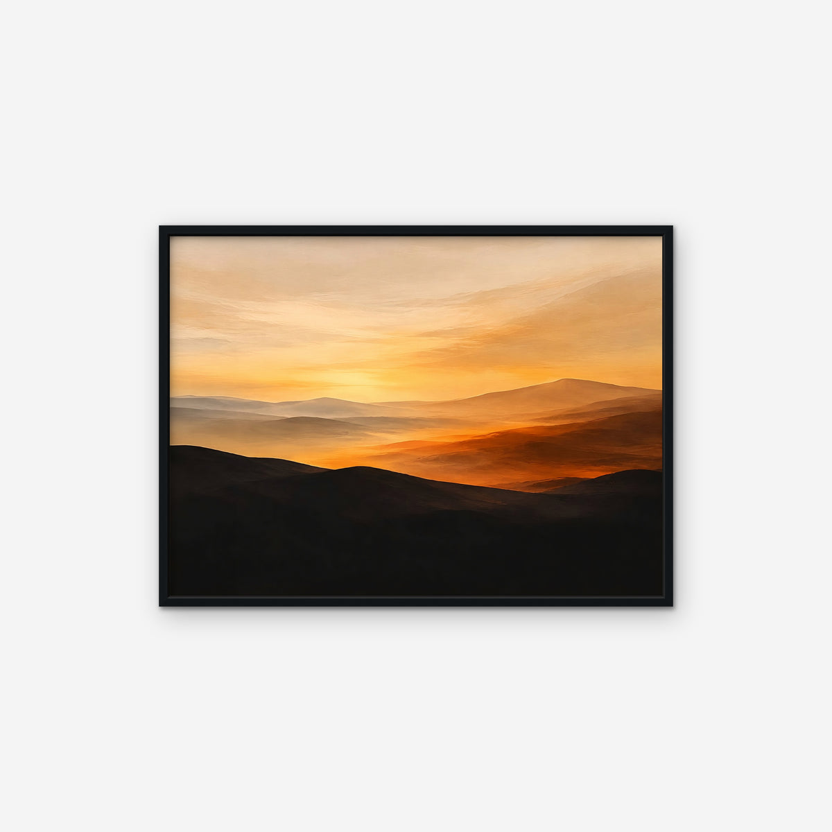 Desert Sunset Hills Canvas Art - Horizontal – Black Floating Frame on white background