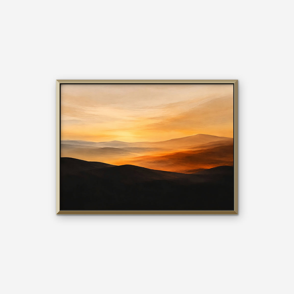 Desert Sunset Hills Canvas Art - Horizontal – Gold Floating Frame on white background