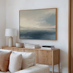 Whispers of the Far Shore – blue coastal canvas wall art print by Aspire Prints