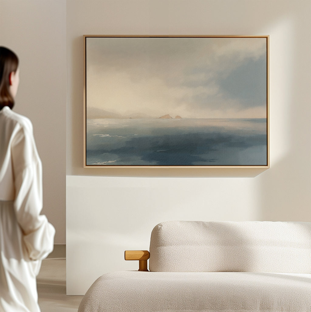 Whispers of the Far Shore – blue coastal canvas wall art print by Aspire Prints
