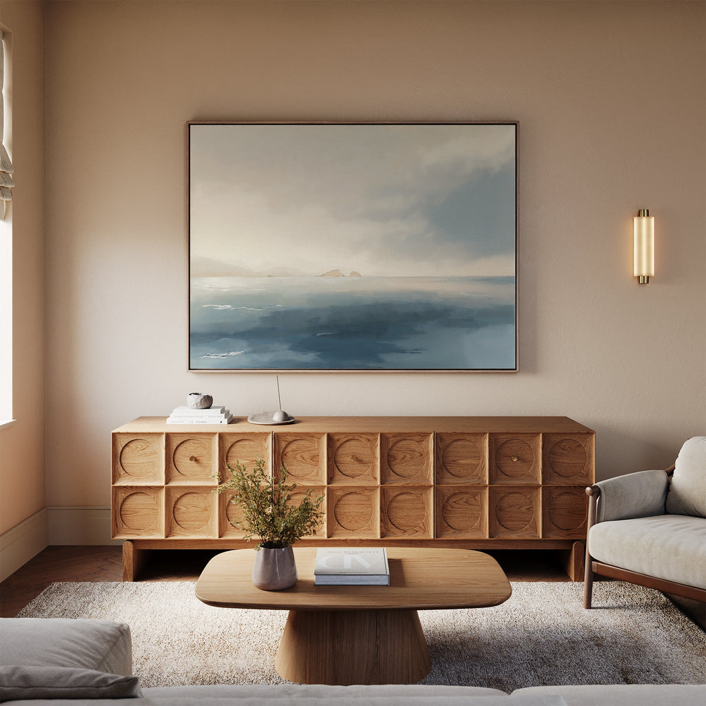 Whispers of the Far Shore – blue coastal canvas wall art print by Aspire Prints