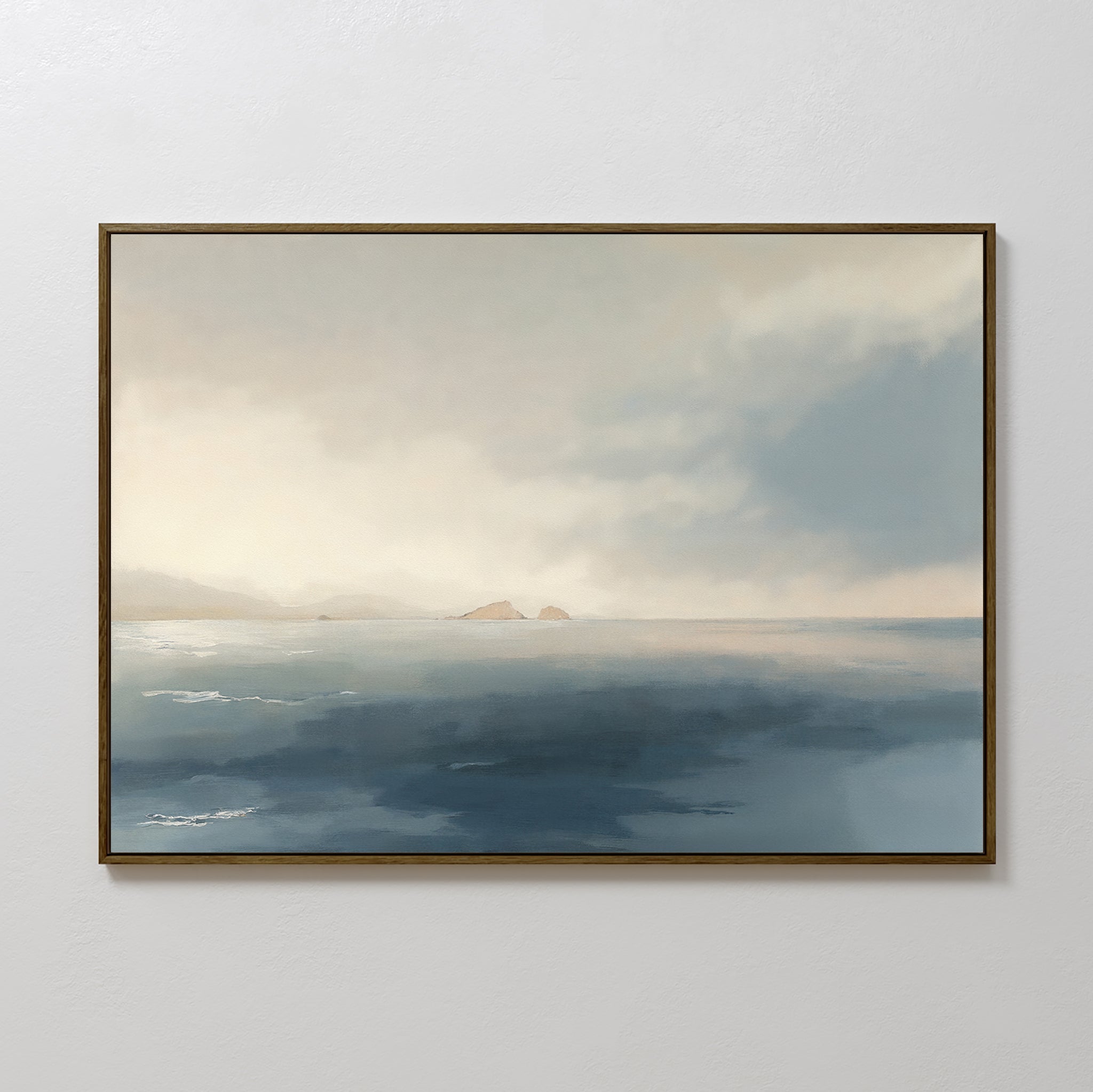 Whispers of the Far Shore – blue coastal canvas wall art print by Aspire Prints