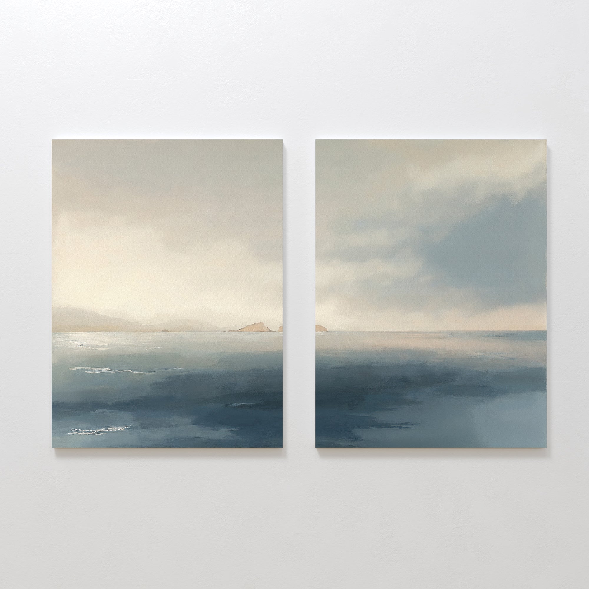 Whispers Across the Tide – Set of 2 Canvas Prints set of 2 – blue coastal canvas wall art by Aspire Prints