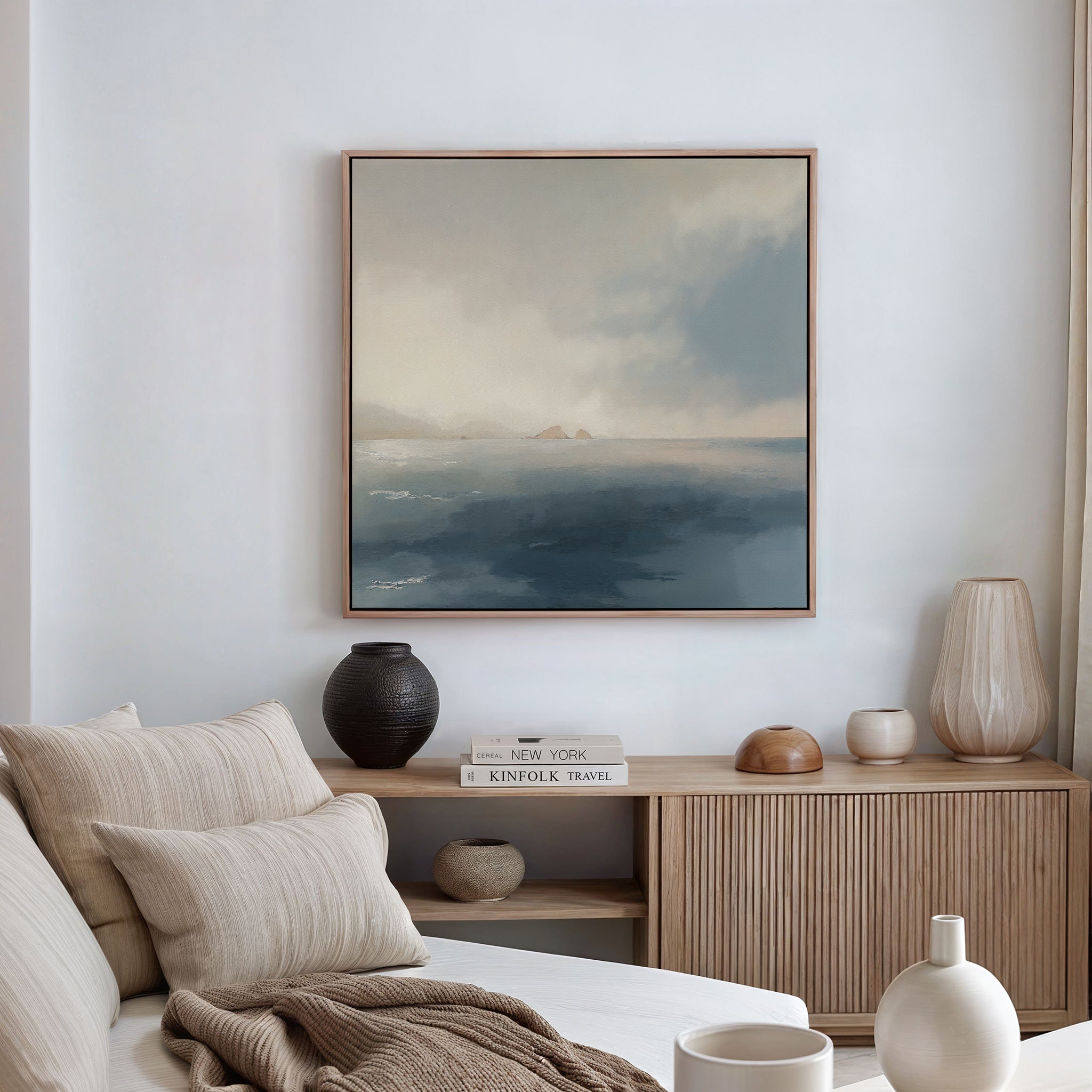 Whispers of the Far Shore Canvas Wall Art – blue coastal canvas wall art print by Aspire Prints