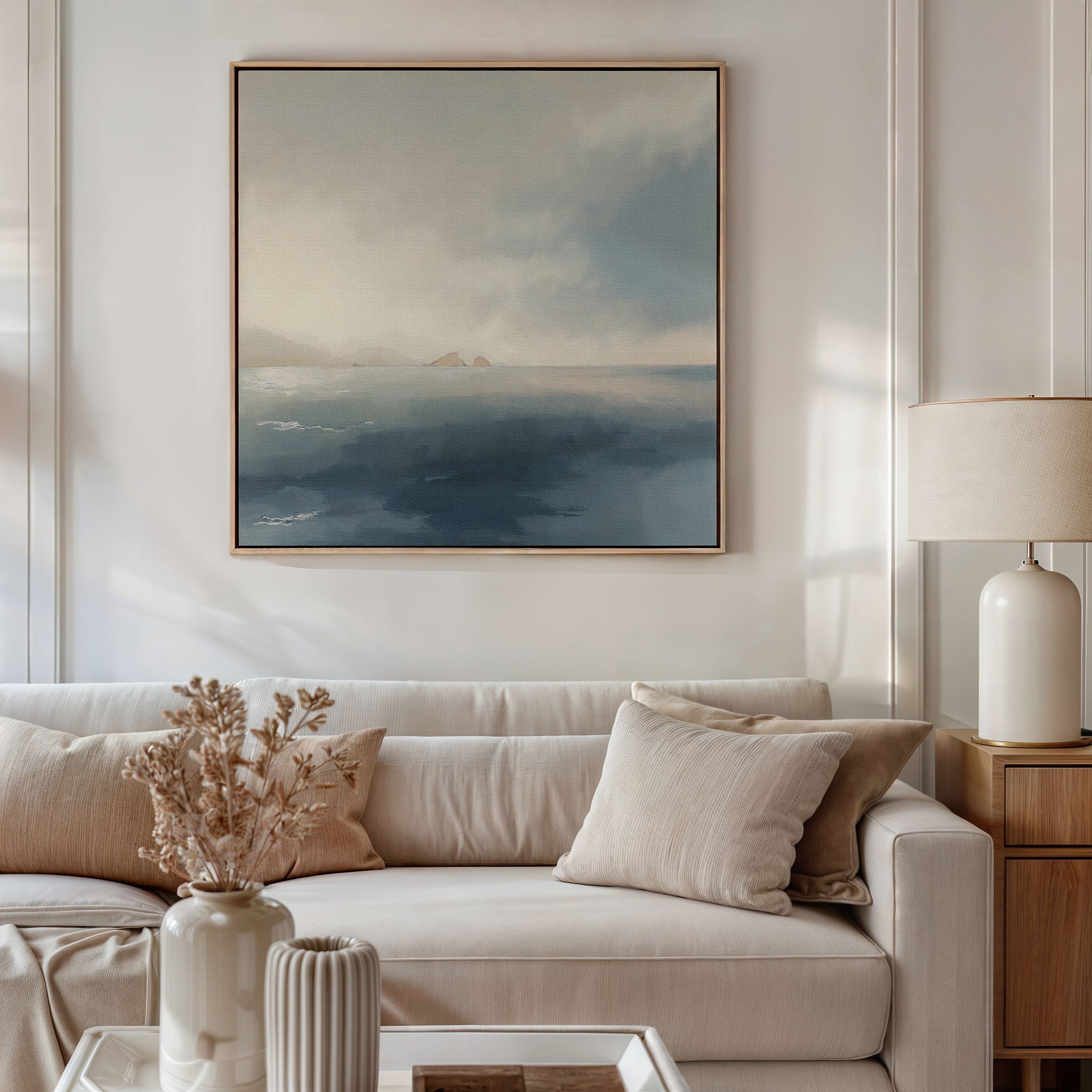 Whispers of the Far Shore Canvas Wall Art – blue coastal canvas wall art print by Aspire Prints