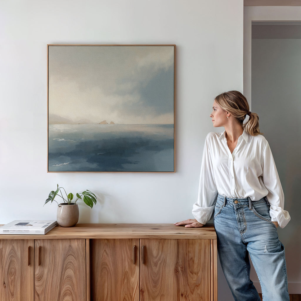 Whispers of the Far Shore Canvas Wall Art – blue coastal canvas wall art print by Aspire Prints