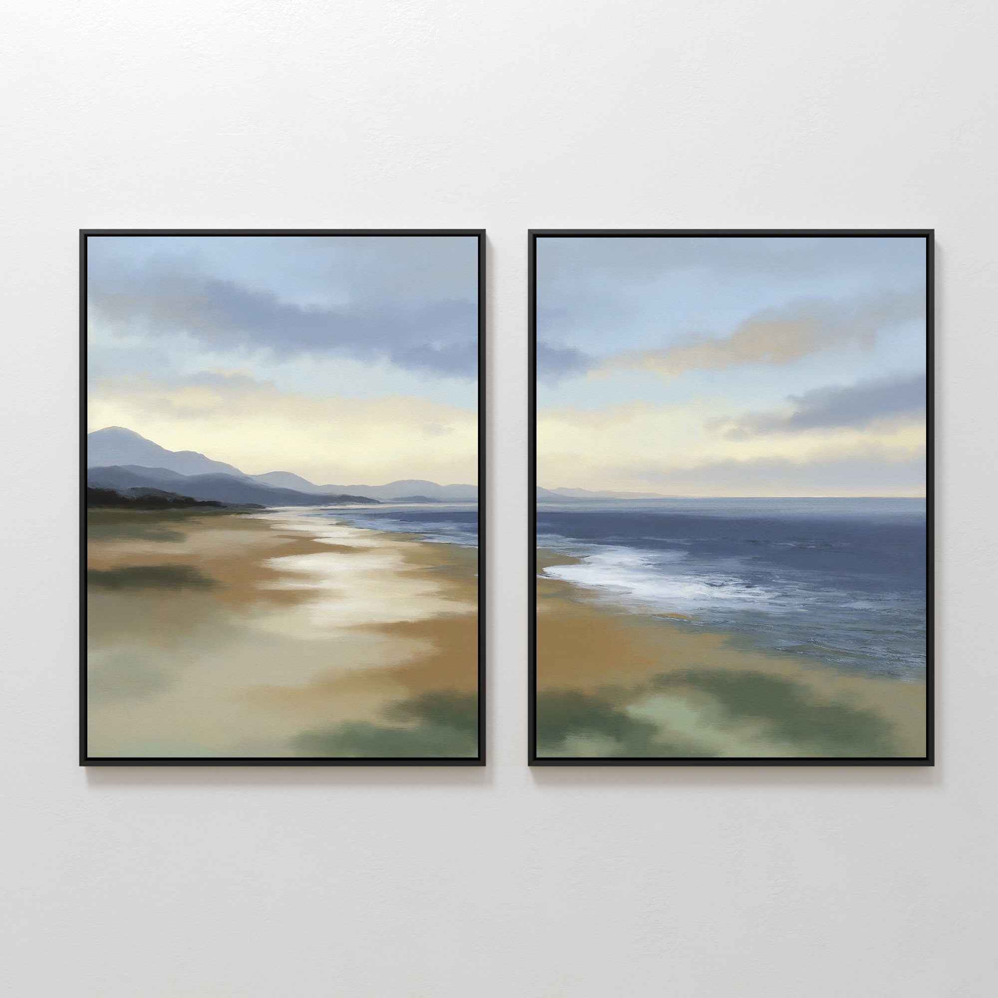 Where the Tides Whisper – Set of 2 Canvas Prints set of 2 – blue vintage canvas wall art by Aspire Prints