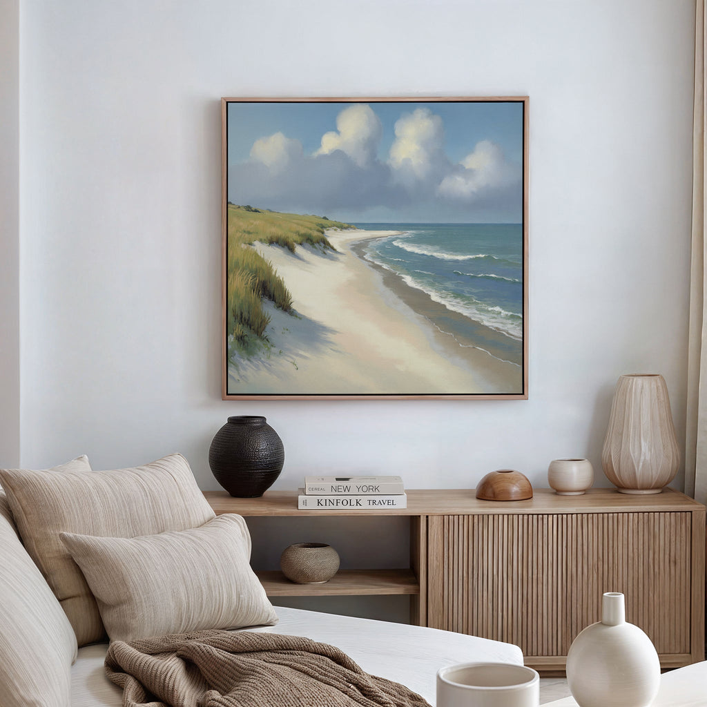 Whispering Dunes at Dawn – green vintage canvas wall art print by Aspire Prints