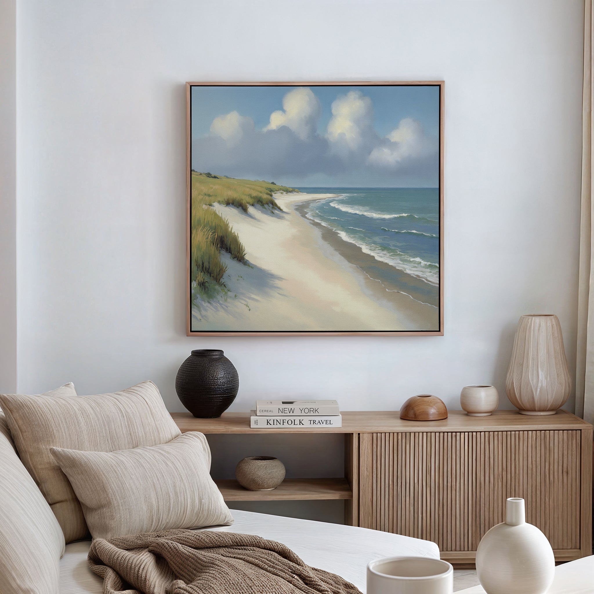 Whispering Dunes at Dawn – green vintage canvas wall art print by Aspire Prints