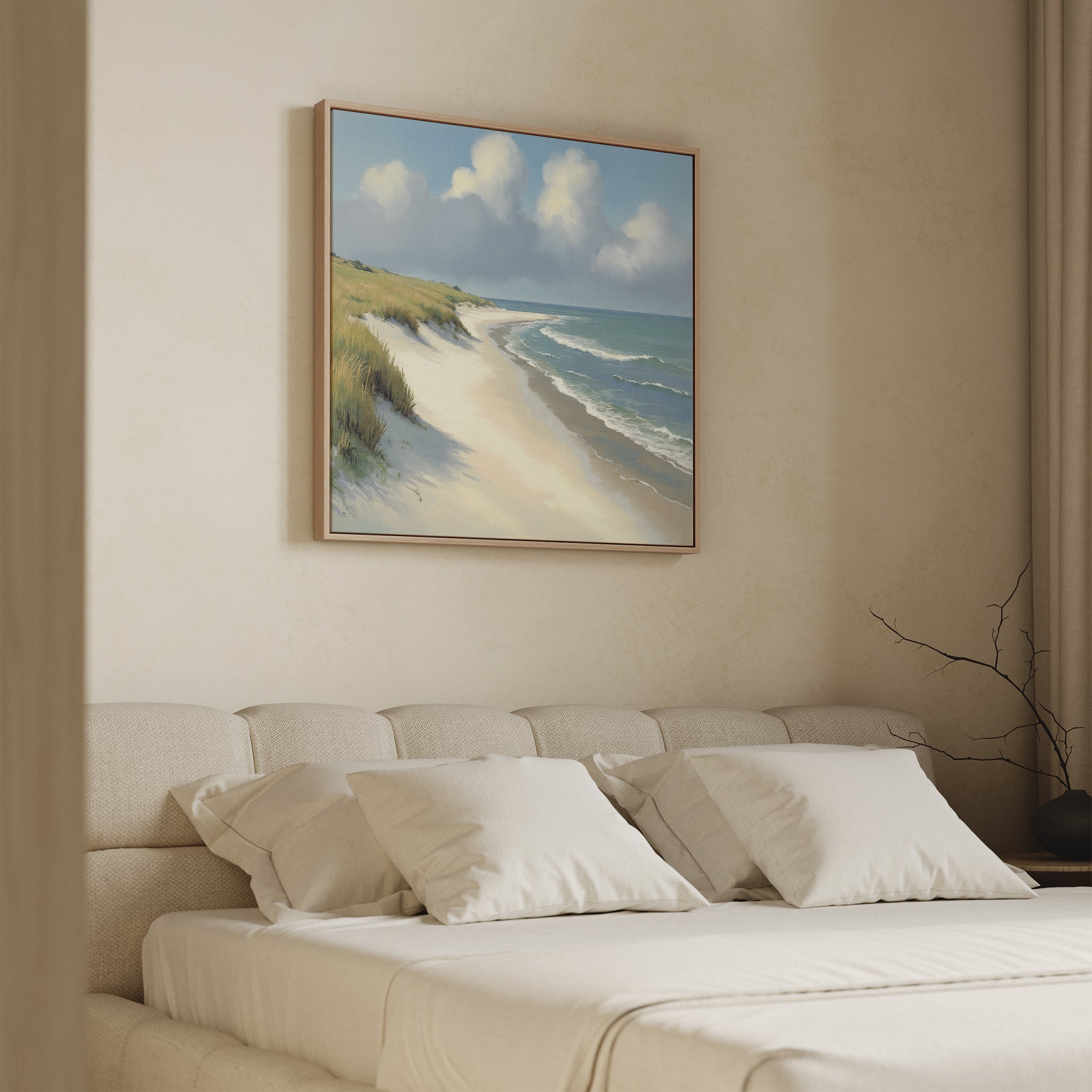 Whispering Dunes at Dawn – green vintage canvas wall art print by Aspire Prints