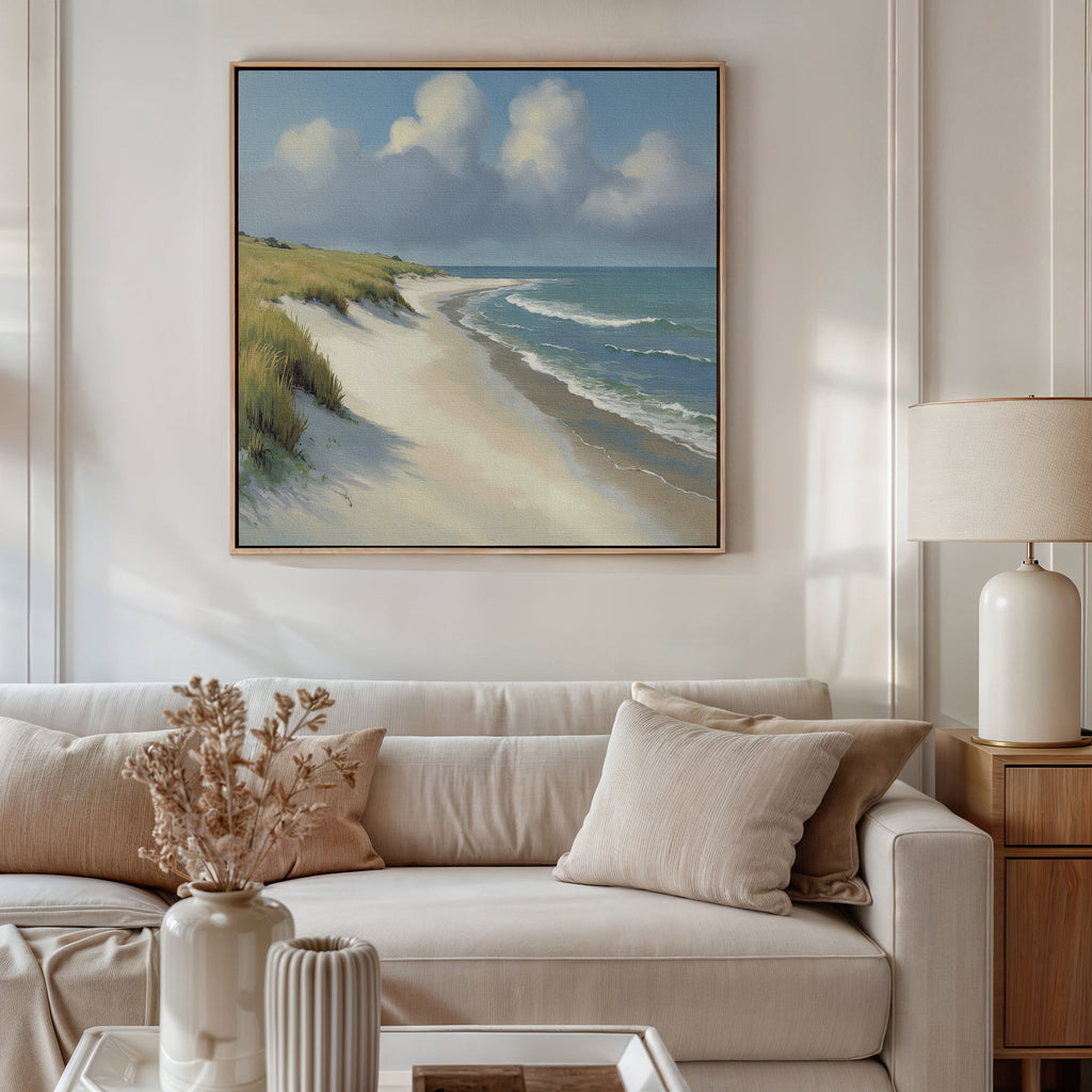 Whispering Dunes at Dawn – green vintage canvas wall art print by Aspire Prints