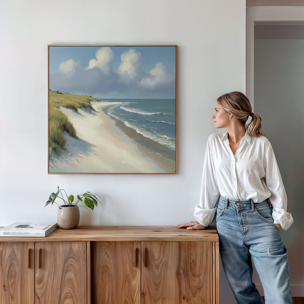 Whispering Dunes at Dawn – green vintage canvas wall art print by Aspire Prints